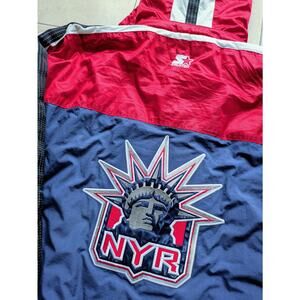 New York Rangers 90s STARTER puffer LIBERTY jacket 2XL navy red NHL hockey vtg